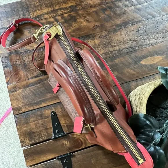 Coach Mini Bleeker Riley Carry All Leather Purse with Coral Accents Crossbody - Picture 6 of 13